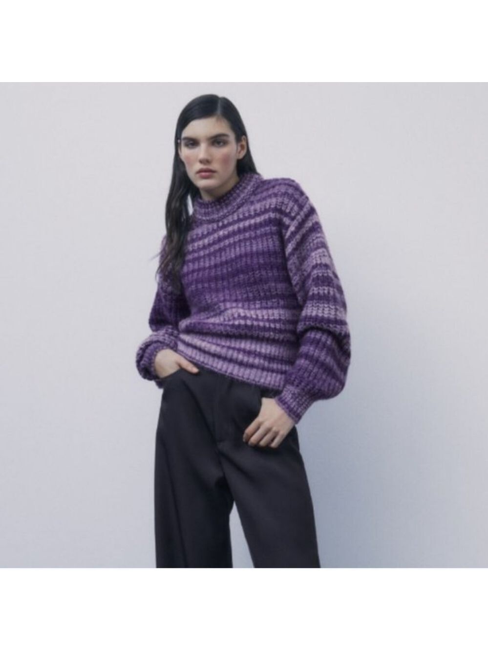 ZARA | Striped Crewneck Sweater Purple sz M